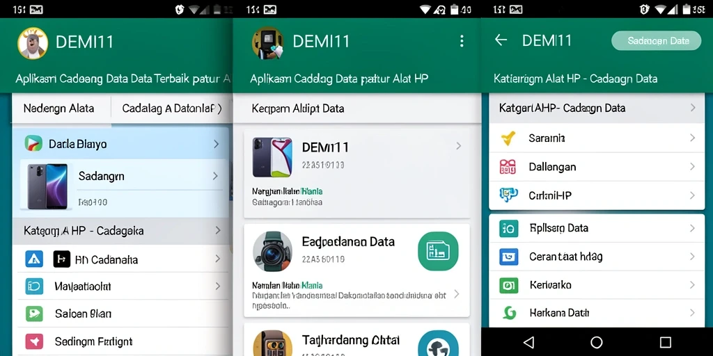 Screenshot aplikasi DEMI11 menampilkan antarmuka cadangan data yang sederhana dan efisien.