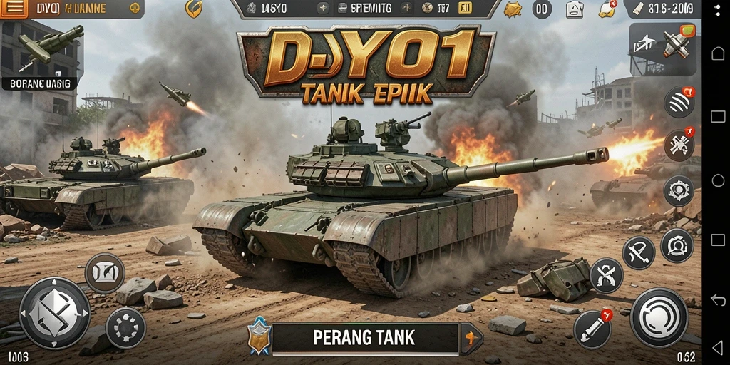 Tampilan antarmuka permainan DYO1 saat pertempuran tank.