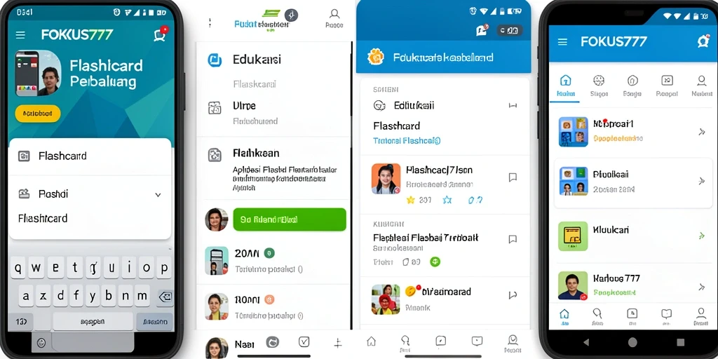 Antarmuka aplikasi FOKUS777 dengan fitur flashcard yang menarik dan interaktif.