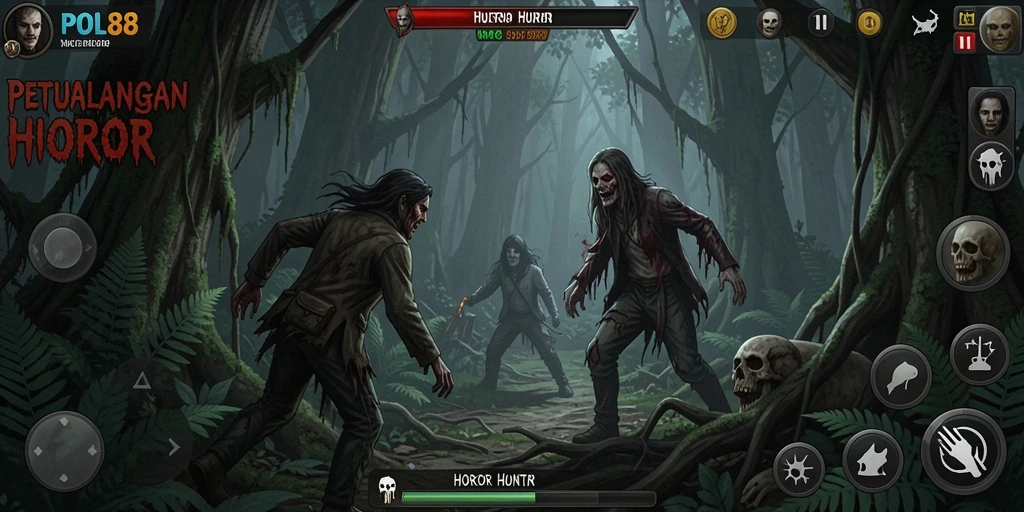 Tampilan antarmuka menegangkan dari game Horor Hutan POL88.