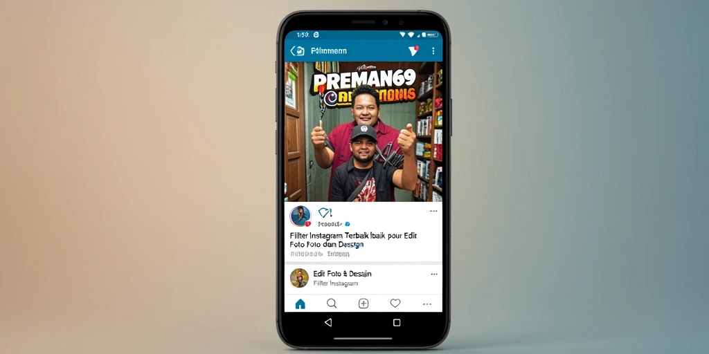 Tampilan antarmuka aplikasi PREMAN69 dengan berbagai filter Instagram.